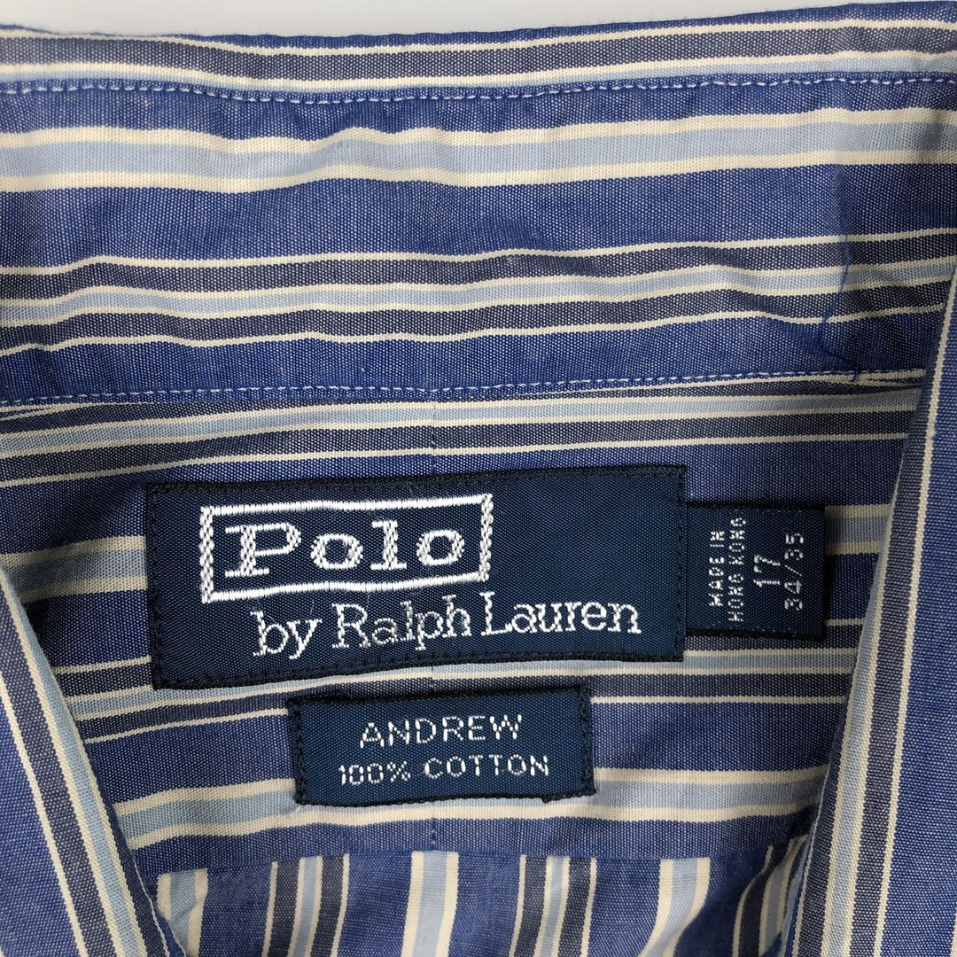 Ralph Lauren POLO by Ralph Lauren ANDREW Multi-stripe Long-Sleeve Cotton Stripe Shirt, Men's Size XL (approx.) cotton blue type Vintage Second Hand