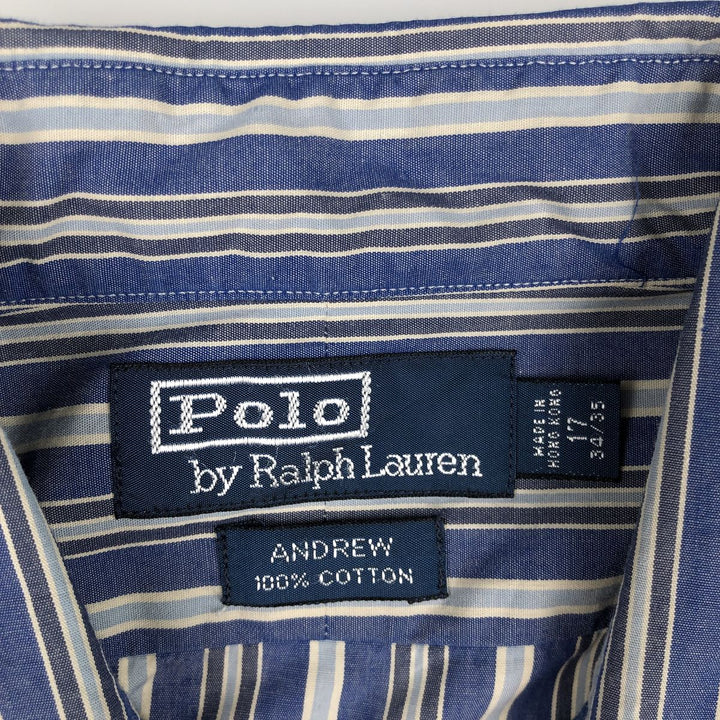 Ralph Lauren POLO by Ralph Lauren ANDREW Multi-stripe Long-Sleeve Cotton Stripe Shirt, Men's Size XL (approx.) cotton blue type Vintage Second Hand
