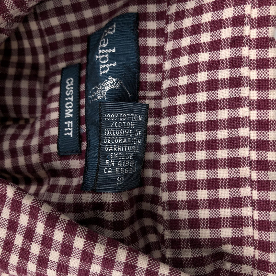 Ralph Lauren CUSTOM FIT Gingham Check Long Sleeve Button Down Check Shirt Men's L size cotton red type Vintage Second Hand