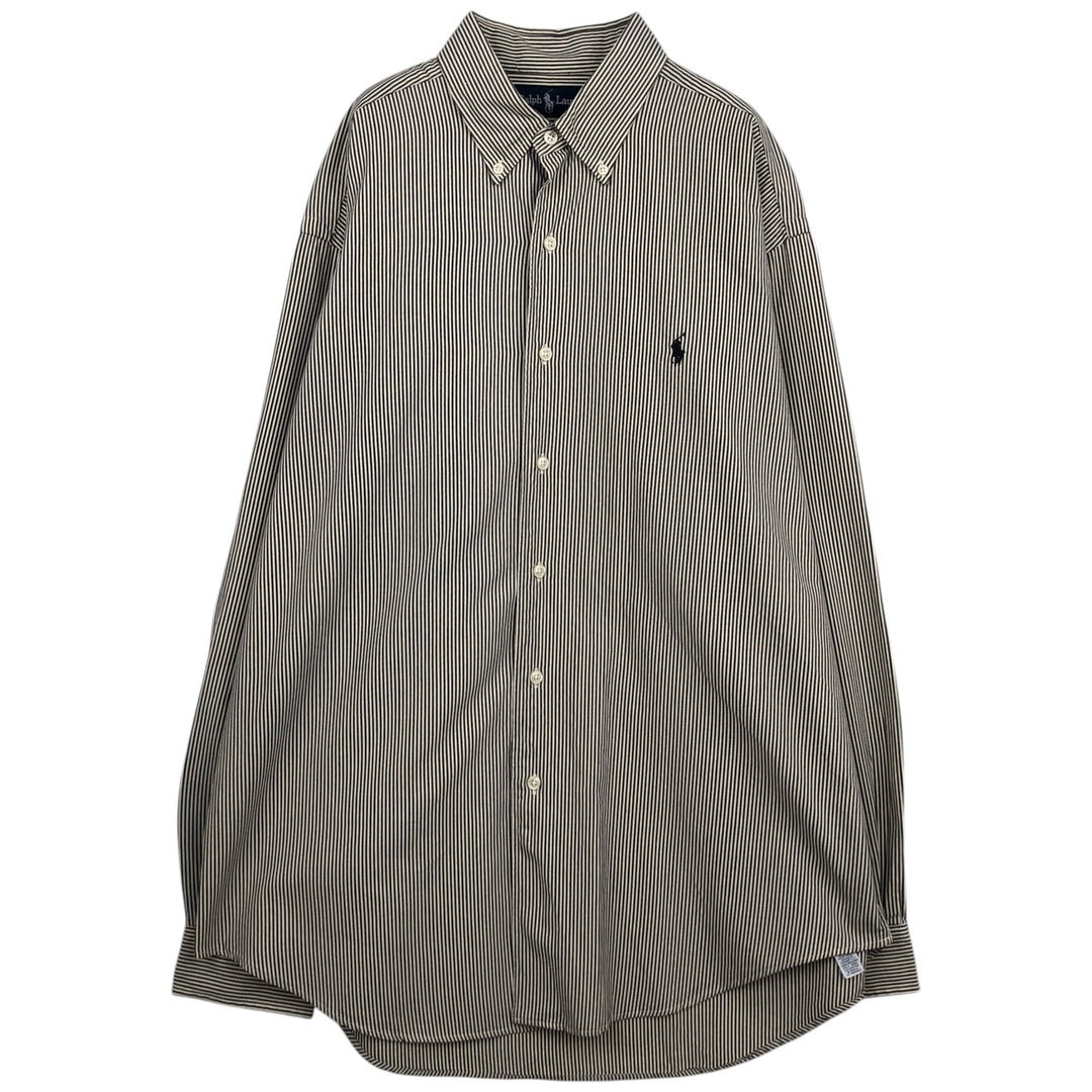 Ralph Lauren MARLOWE long-sleeved button-down striped shirt, men's size L cotton pale white type Vintage Second Hand