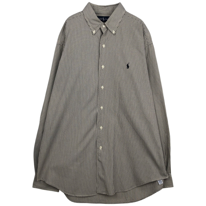 Ralph Lauren MARLOWE long-sleeved button-down striped shirt, men's size L cotton pale white type Vintage Second Hand