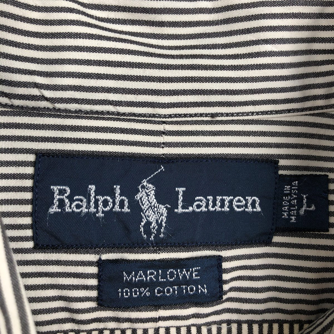 Ralph Lauren MARLOWE long-sleeved button-down striped shirt, men's size L cotton pale white type Vintage Second Hand