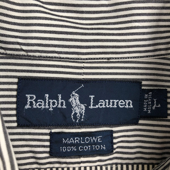 Ralph Lauren MARLOWE long-sleeved button-down striped shirt, men's size L cotton pale white type Vintage Second Hand