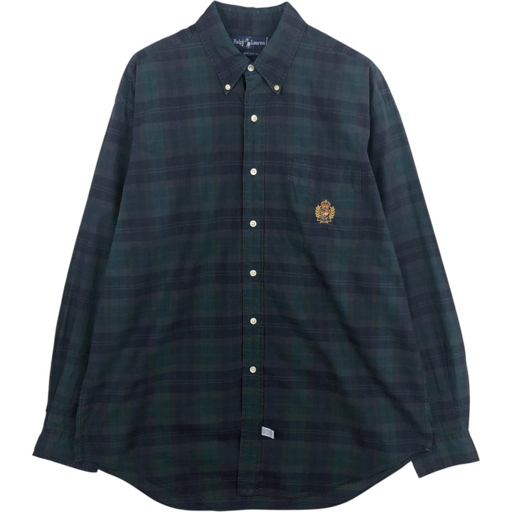 Ralph Lauren Check Pattern Long Sleeve Button-Down Check Shirt, Men's Size L cotton Green type dark green Vintage Second Hand