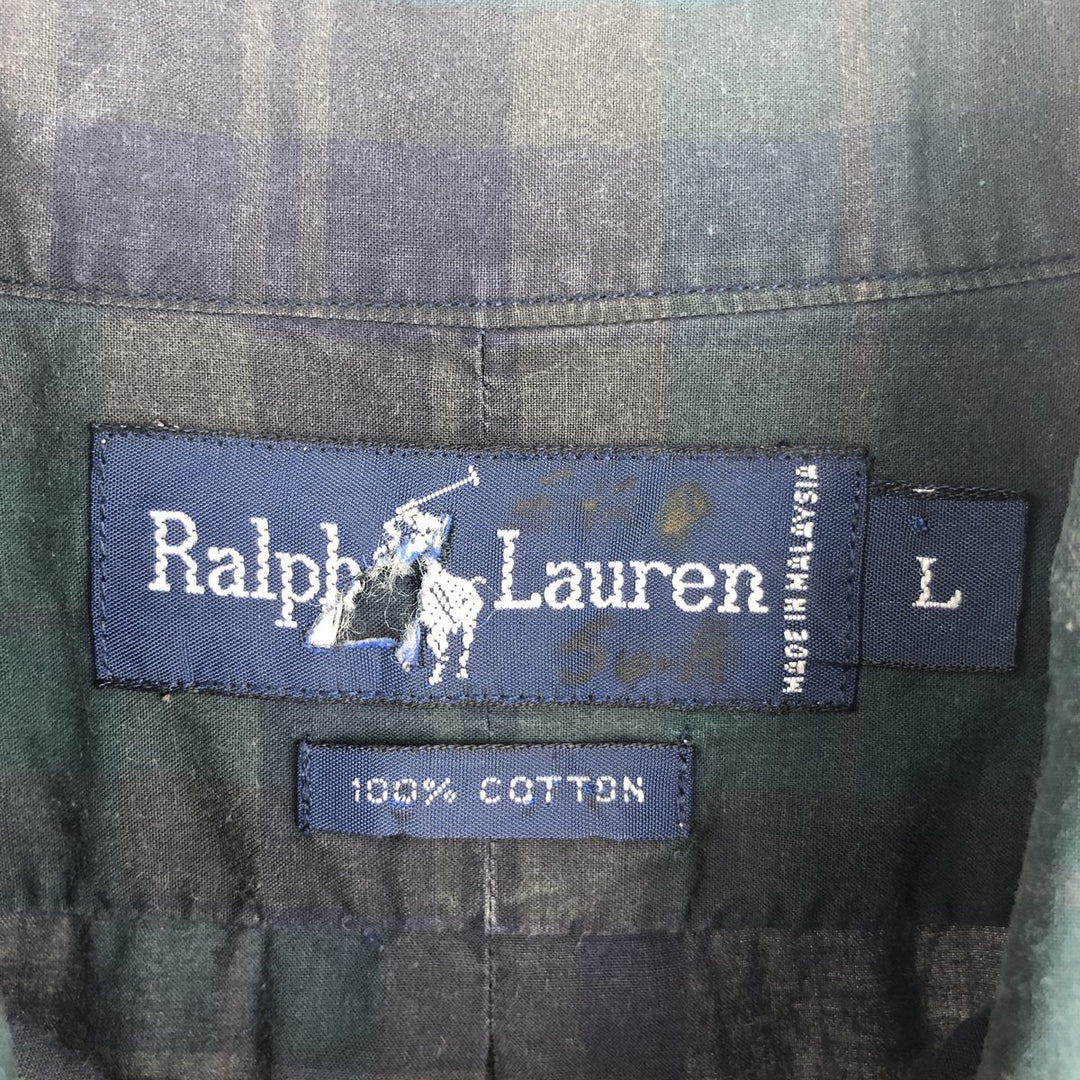 Ralph Lauren Check Pattern Long Sleeve Button-Down Check Shirt, Men's Size L cotton Green type dark green Vintage Second Hand