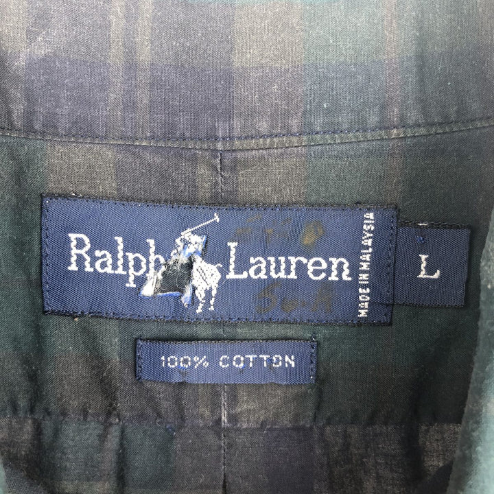 Ralph Lauren Check Pattern Long Sleeve Button-Down Check Shirt, Men's Size L cotton Green type dark green Vintage Second Hand