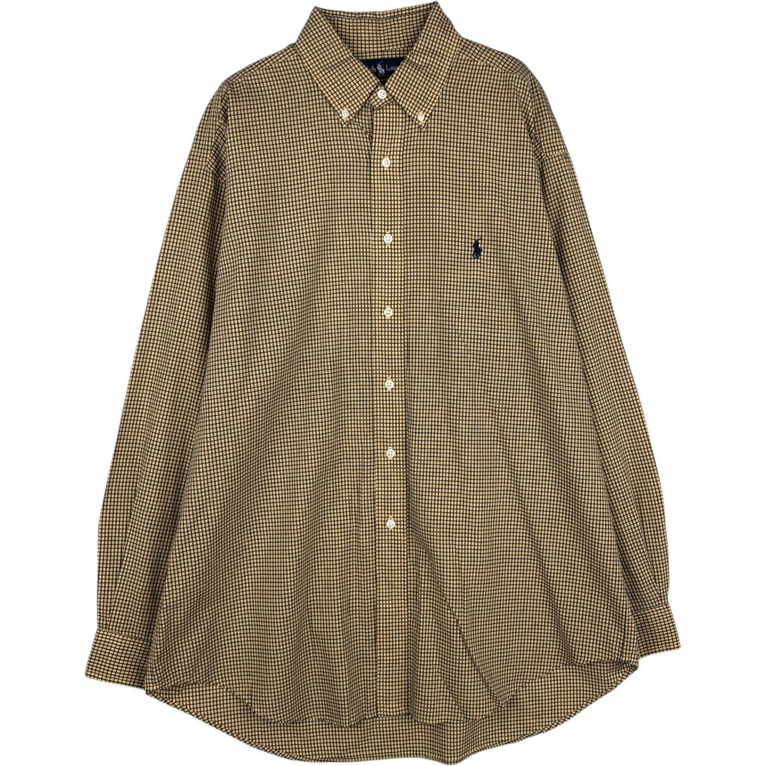 Ralph Lauren BLAKE long sleeve button down check shirt, men's size L cotton yellow type Vintage Second Hand
