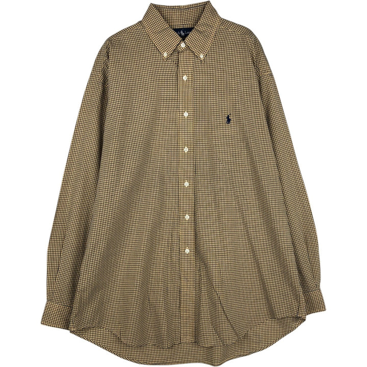 Ralph Lauren BLAKE long sleeve button down check shirt, men's size L cotton yellow type Vintage Second Hand