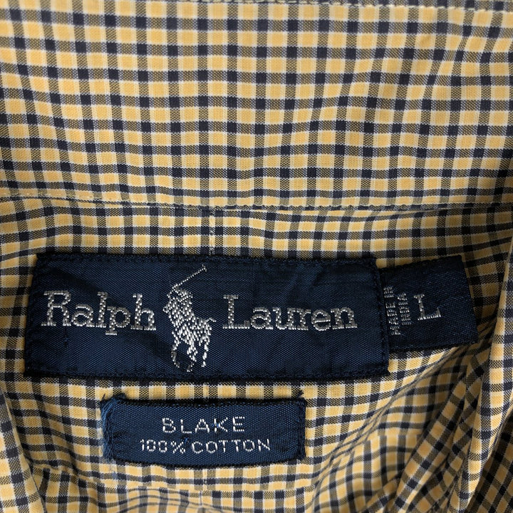 Ralph Lauren BLAKE long sleeve button down check shirt, men's size L cotton yellow type Vintage Second Hand
