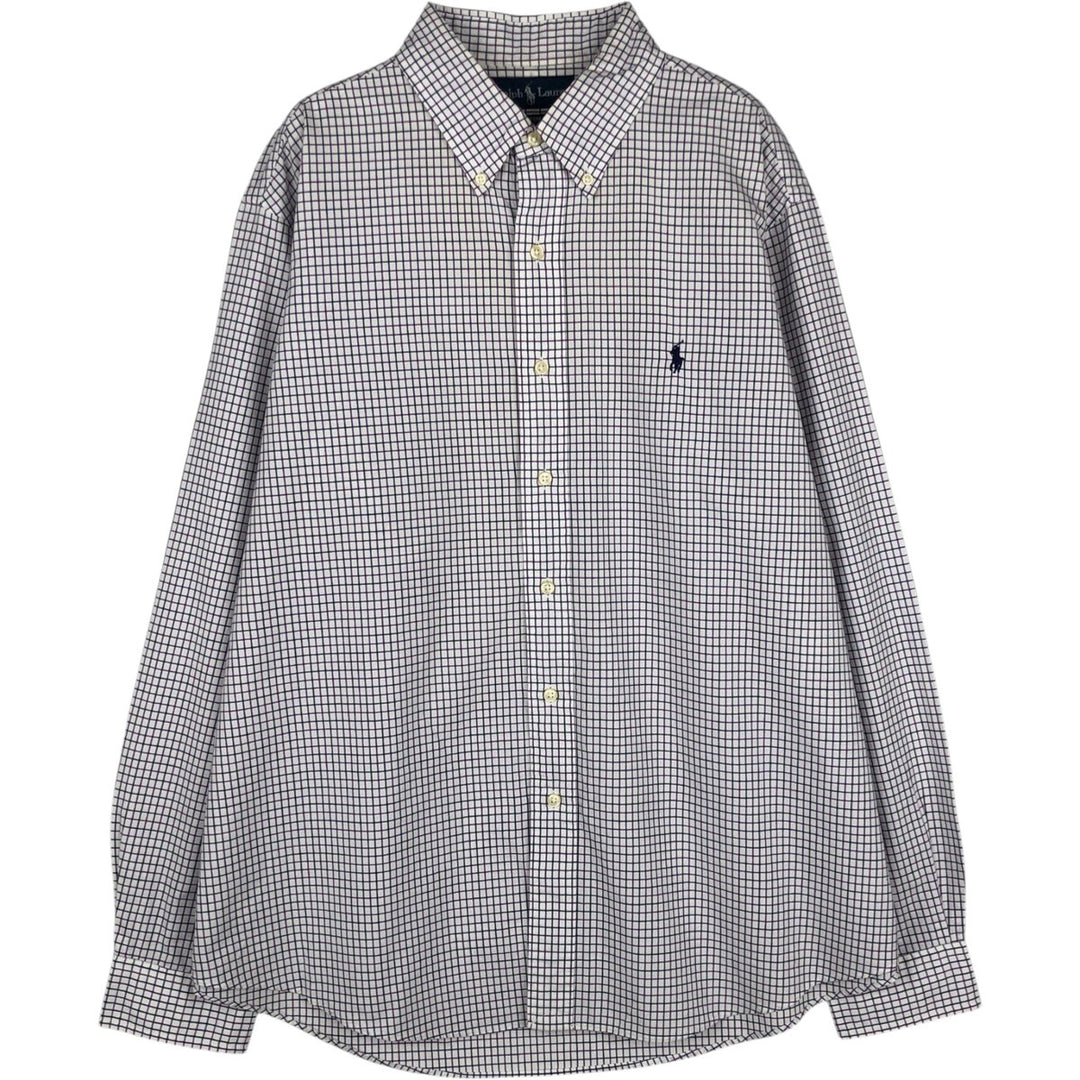 Ralph Lauren CUSTOM FIT long sleeve button down check shirt men's XL size cotton white type Vintage Second Hand