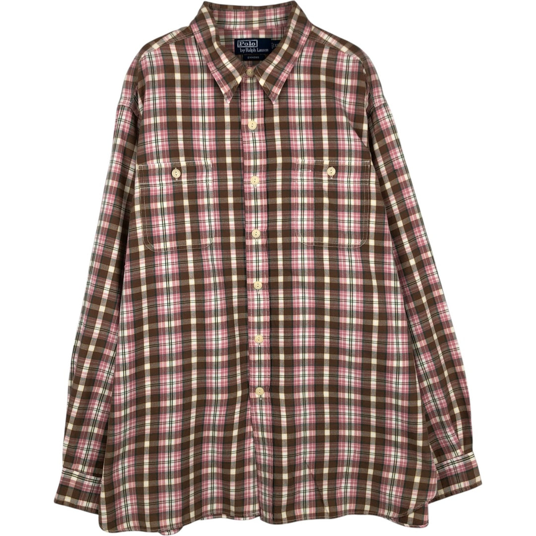 Ralph Lauren POLO by Ralph Lauren EMMONS Long-Sleeve Cotton Check Shirt, Men's Size XL (approx.) cotton brown type Vintage Second Hand