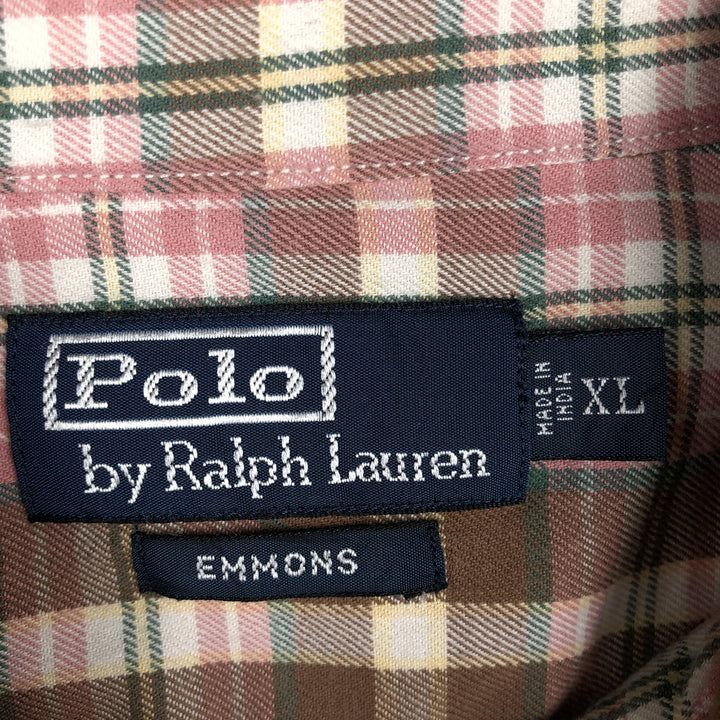 Ralph Lauren POLO by Ralph Lauren EMMONS Long-Sleeve Cotton Check Shirt, Men's Size XL (approx.) cotton brown type Vintage Second Hand