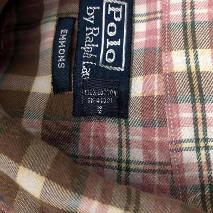 Ralph Lauren POLO by Ralph Lauren EMMONS Long-Sleeve Cotton Check Shirt, Men's Size XL (approx.) cotton brown type Vintage Second Hand