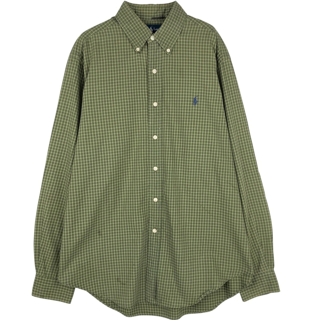 Ralph Lauren Classic Fit Long Sleeve Button Down Check Shirt, Men's Size L cotton green type Vintage Second Hand