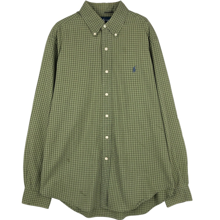 Ralph Lauren Classic Fit Long Sleeve Button Down Check Shirt, Men's Size L cotton green type Vintage Second Hand