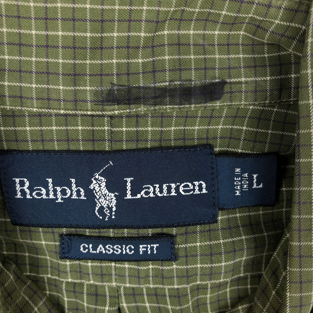 Ralph Lauren Classic Fit Long Sleeve Button Down Check Shirt, Men's Size L cotton green type Vintage Second Hand