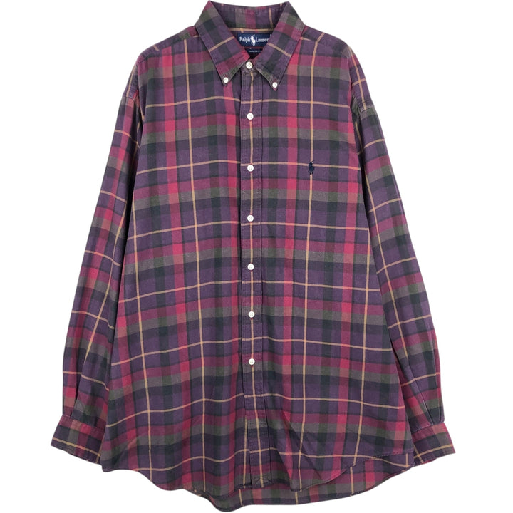 Ralph Lauren long sleeve button down check shirt, men's size L cotton purple type Vintage Second Hand
