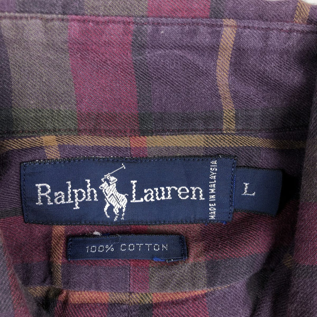 Ralph Lauren long sleeve button down check shirt, men's size L cotton purple type Vintage Second Hand