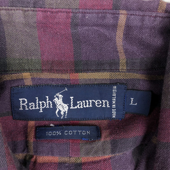 Ralph Lauren long sleeve button down check shirt, men's size L cotton purple type Vintage Second Hand