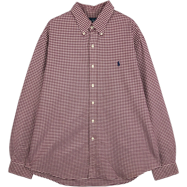 Ralph Lauren CUSTOM FIT Gingham Check Long Sleeve Button Down Check Shirt Men's XL cotton burgundy type Vintage Second Hand