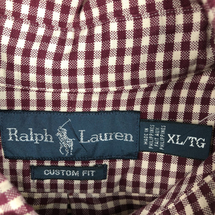 Ralph Lauren CUSTOM FIT Gingham Check Long Sleeve Button Down Check Shirt Men's XL cotton burgundy type Vintage Second Hand