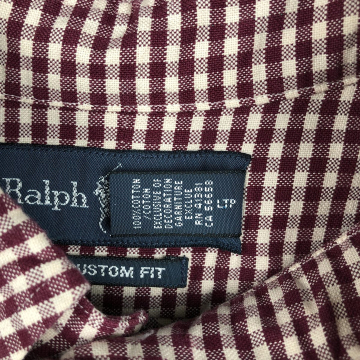 Ralph Lauren CUSTOM FIT Gingham Check Long Sleeve Button Down Check Shirt Men's XL cotton burgundy type Vintage Second Hand