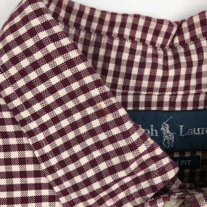 Ralph Lauren CUSTOM FIT Gingham Check Long Sleeve Button Down Check Shirt Men's XL cotton burgundy type Vintage Second Hand