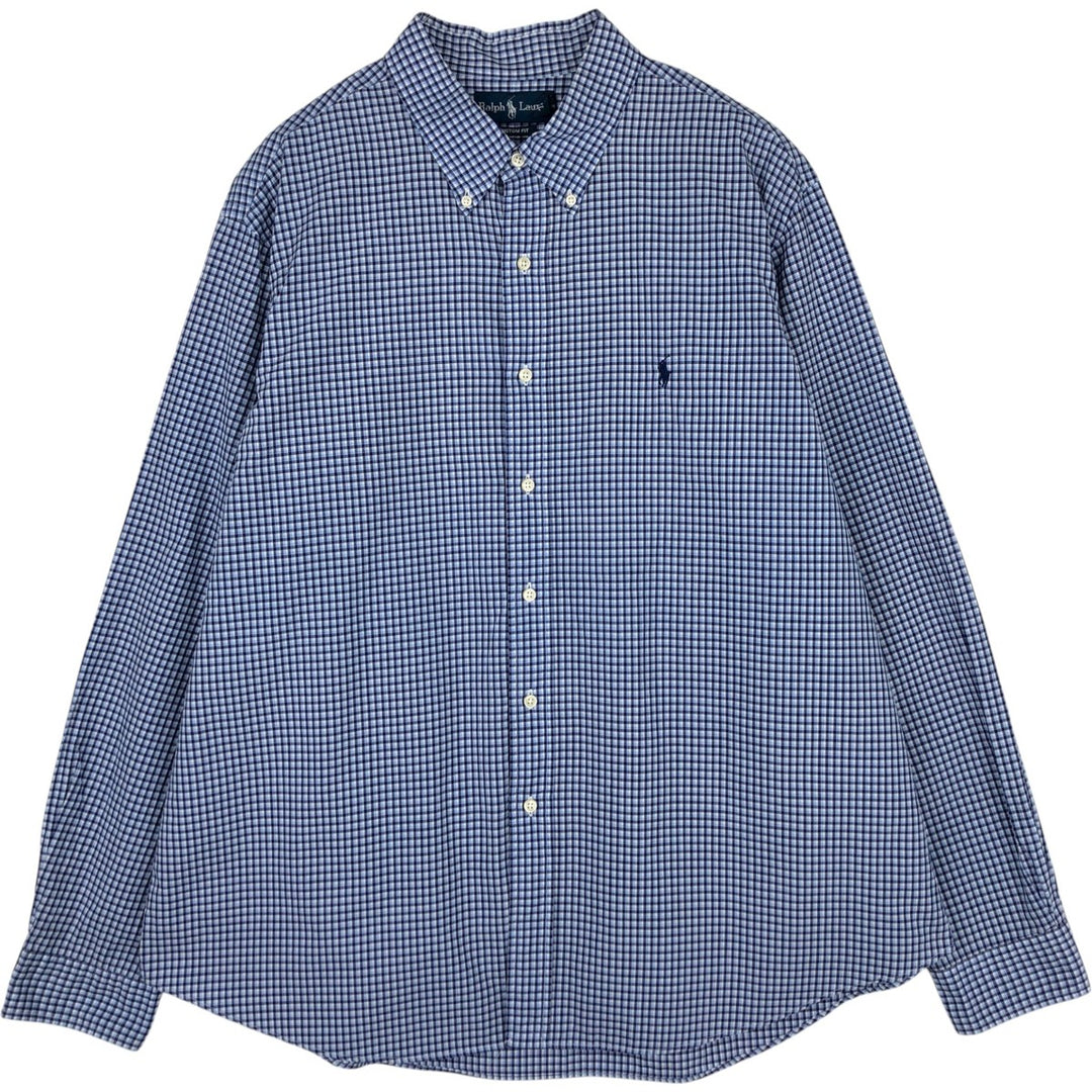Ralph Lauren CUSTOM FIT long sleeve button down check shirt men's XXL cotton Blue type light blue Vintage Second Hand
