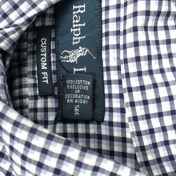 Ralph Lauren CUSTOM FIT long sleeve button down check shirt men's XXL cotton Blue type light blue Vintage Second Hand