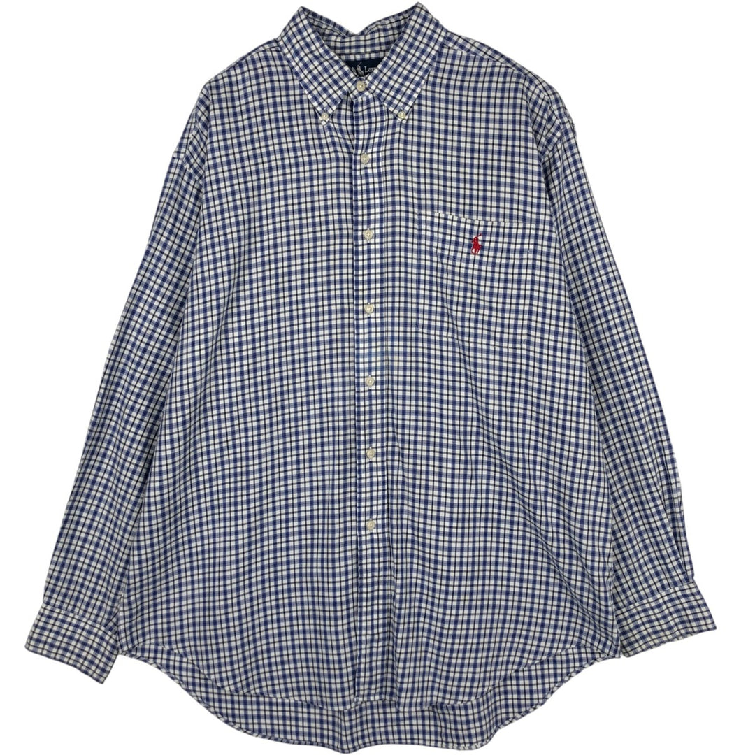 Ralph Lauren BLAIRE long sleeve button down check shirt, men's size L cotton white type Vintage Second Hand