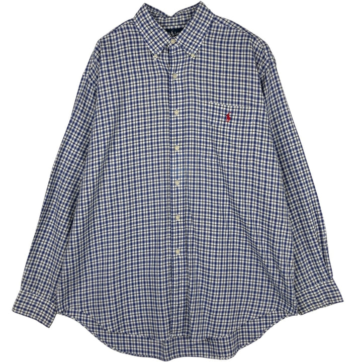 Ralph Lauren BLAIRE long sleeve button down check shirt, men's size L cotton white type Vintage Second Hand