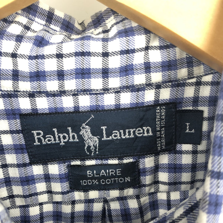 Ralph Lauren BLAIRE long sleeve button down check shirt, men's size L cotton white type Vintage Second Hand