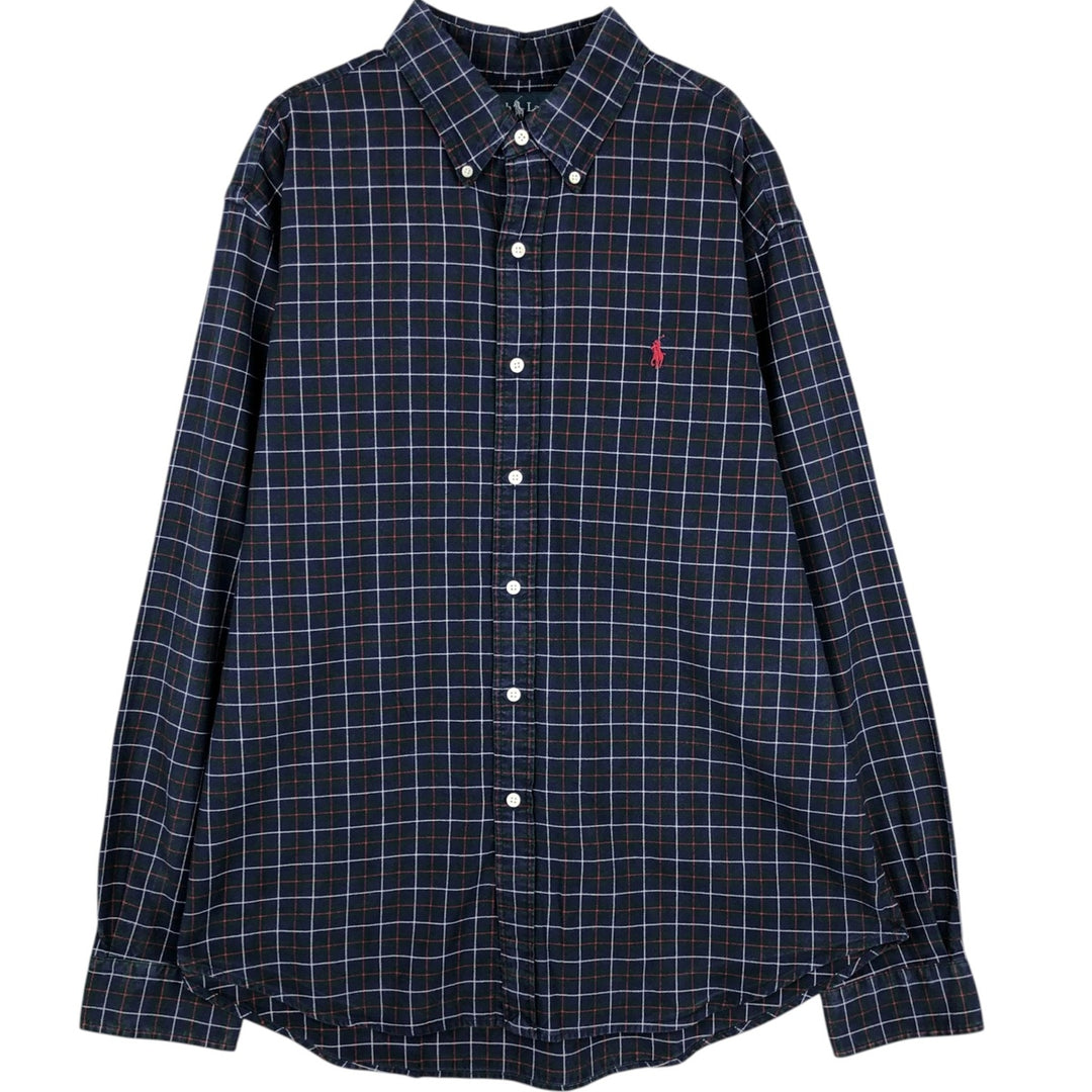Ralph Lauren Classic Fit Long Sleeve Button Down Check Shirt Men's XL cotton navy blue type Vintage Second Hand
