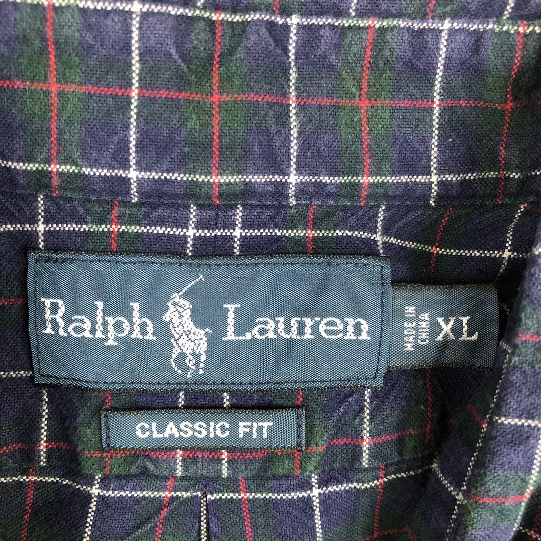 Ralph Lauren Classic Fit Long Sleeve Button Down Check Shirt Men's XL cotton navy blue type Vintage Second Hand