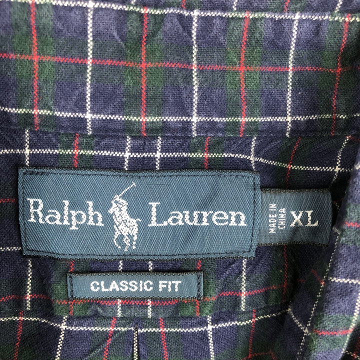 Ralph Lauren Classic Fit Long Sleeve Button Down Check Shirt Men's XL cotton navy blue type Vintage Second Hand