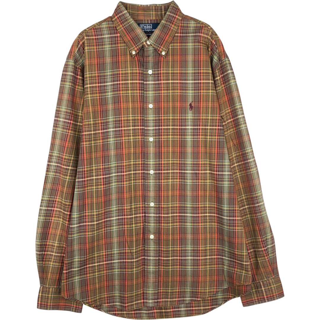 Ralph Lauren POLO by Ralph Lauren CUSTOM FIT long-sleeved button-down check shirt, men's size XL cotton brown type Vintage Second Hand