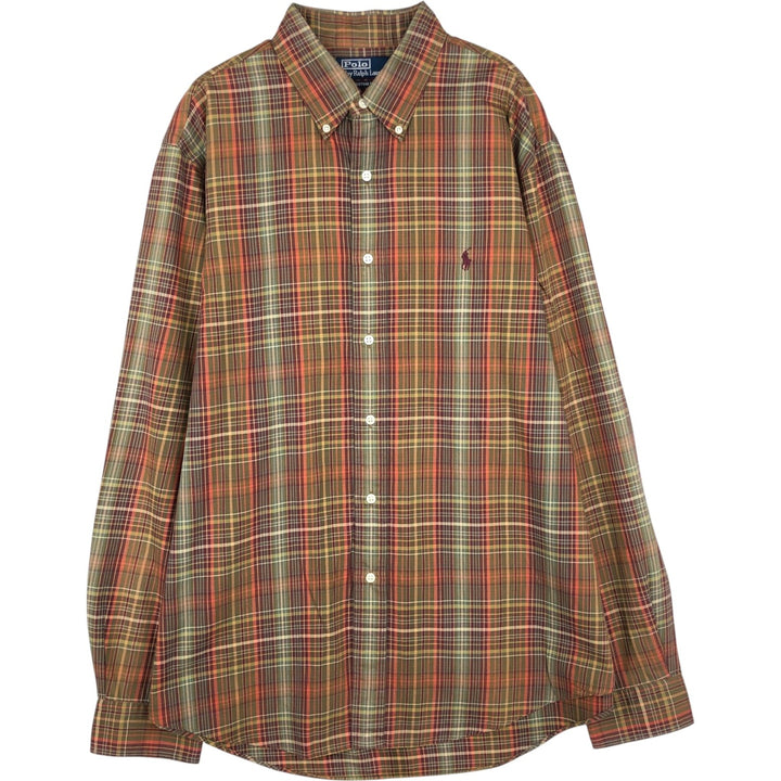 Ralph Lauren POLO by Ralph Lauren CUSTOM FIT long-sleeved button-down check shirt, men's size XL cotton brown type Vintage Second Hand