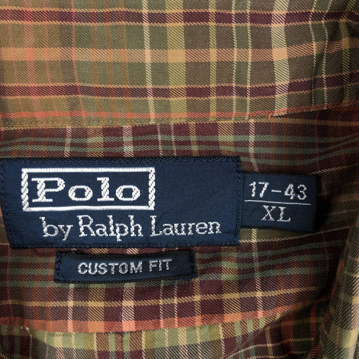 Ralph Lauren POLO by Ralph Lauren CUSTOM FIT long-sleeved button-down check shirt, men's size XL cotton brown type Vintage Second Hand