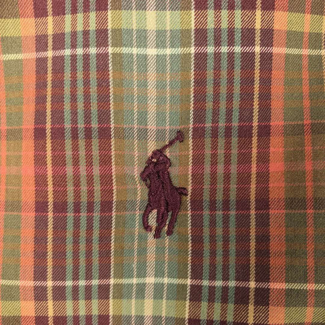 Ralph Lauren POLO by Ralph Lauren CUSTOM FIT long-sleeved button-down check shirt, men's size XL cotton brown type Vintage Second Hand