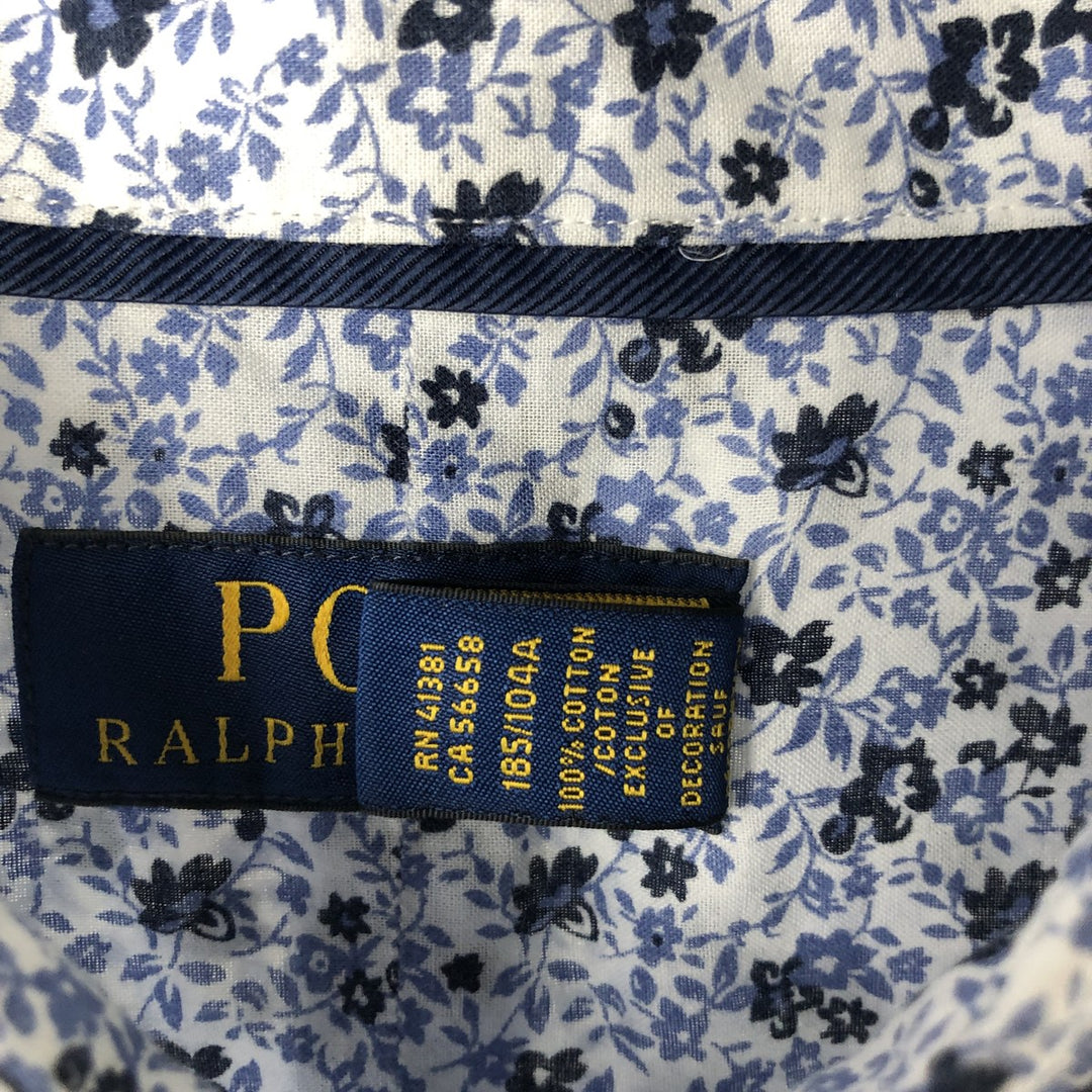 Ralph Lauren POLO RALPH LAUREN All-over Botanical Pattern Wide Collar Long Sleeve Cotton Shirt Men's XL (approx.) cotton white type Vintage Second Hand