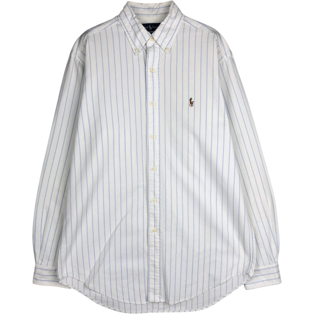 Ralph Lauren YARMOUTH Long Sleeve Button-Down Striped Shirt, Men's M Size cotton white type Vintage Second Hand