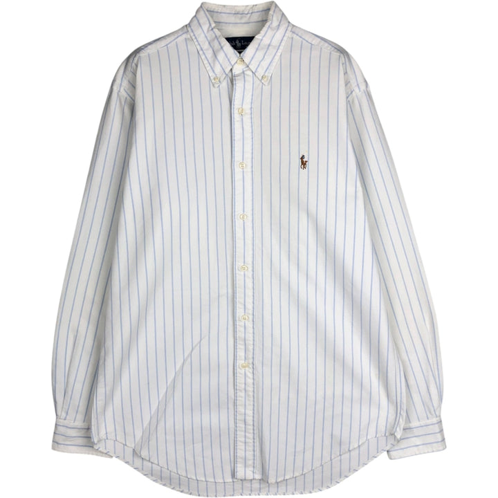 Ralph Lauren YARMOUTH Long Sleeve Button-Down Striped Shirt, Men's M Size cotton white type Vintage Second Hand