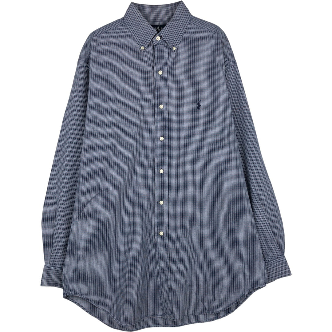 Ralph Lauren BLAIRE long sleeve button down check shirt, men's size M cotton blue type Vintage Second Hand