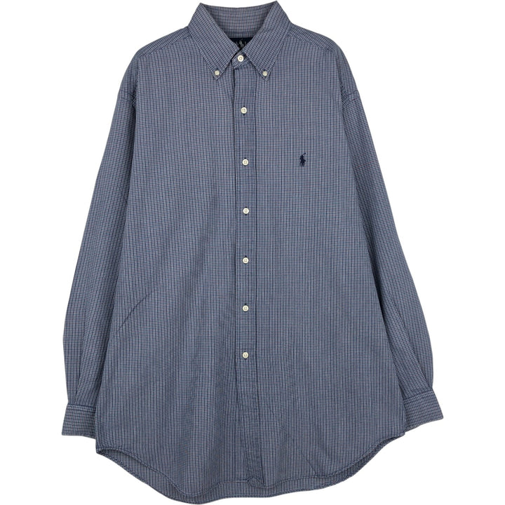 Ralph Lauren BLAIRE long sleeve button down check shirt, men's size M cotton blue type Vintage Second Hand