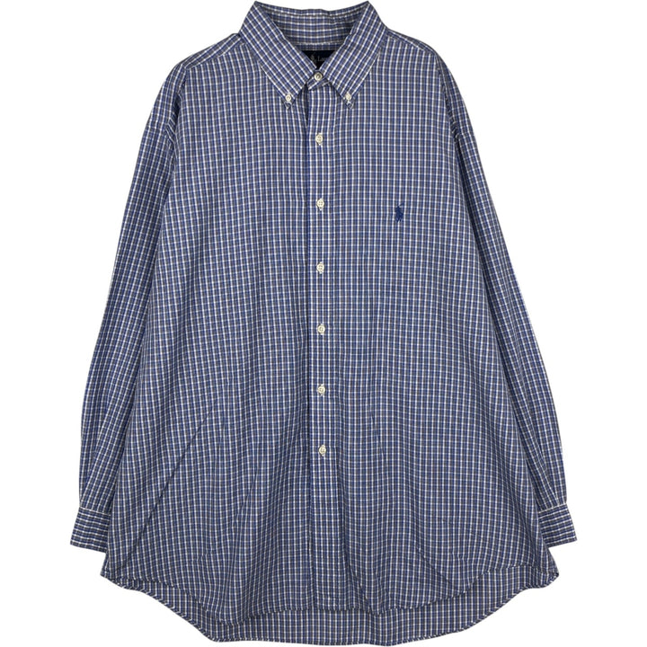Ralph Lauren YARMOUTH Long Sleeve Button Down Check Shirt Men's XL cotton Blue type light blue Vintage Second Hand