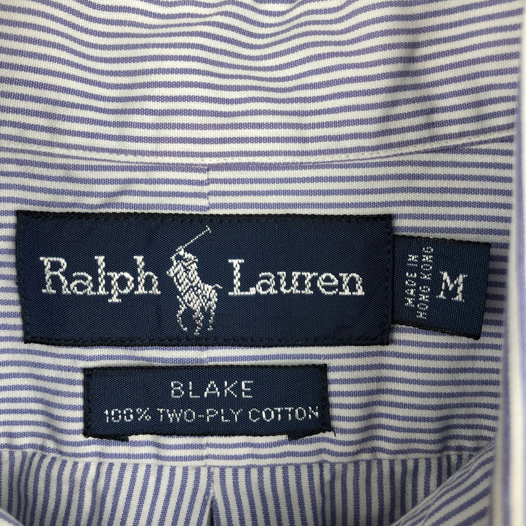 Ralph Lauren BLAKE Stripe Pattern Long-Sleeve Button-Down Stripe Shirt, Men's Size M (approx.) cotton purple type Vintage Second Hand