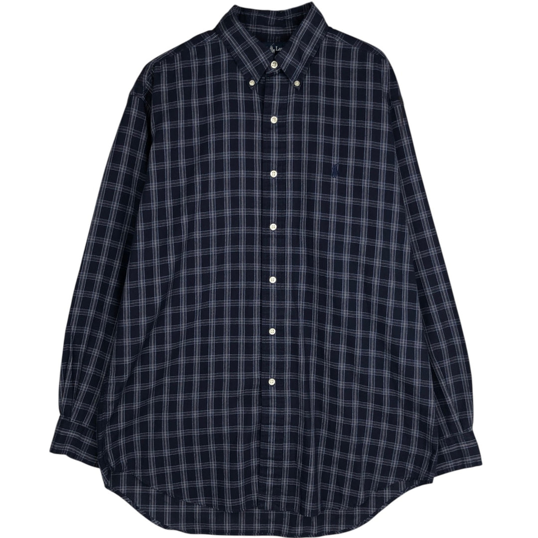 Ralph Lauren BLAKE long sleeve button down check shirt, men's size M cotton navy blue type Vintage Second Hand
