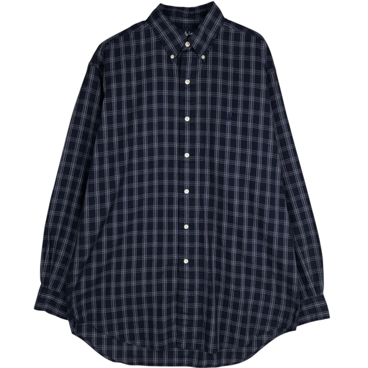 Ralph Lauren BLAKE long sleeve button down check shirt, men's size M cotton navy blue type Vintage Second Hand