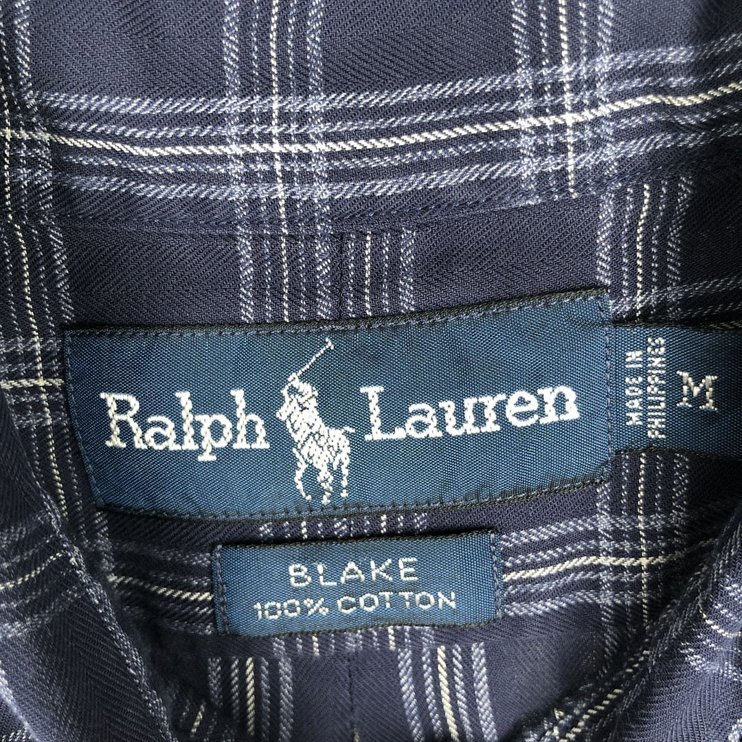 Ralph Lauren BLAKE long sleeve button down check shirt, men's size M cotton navy blue type Vintage Second Hand