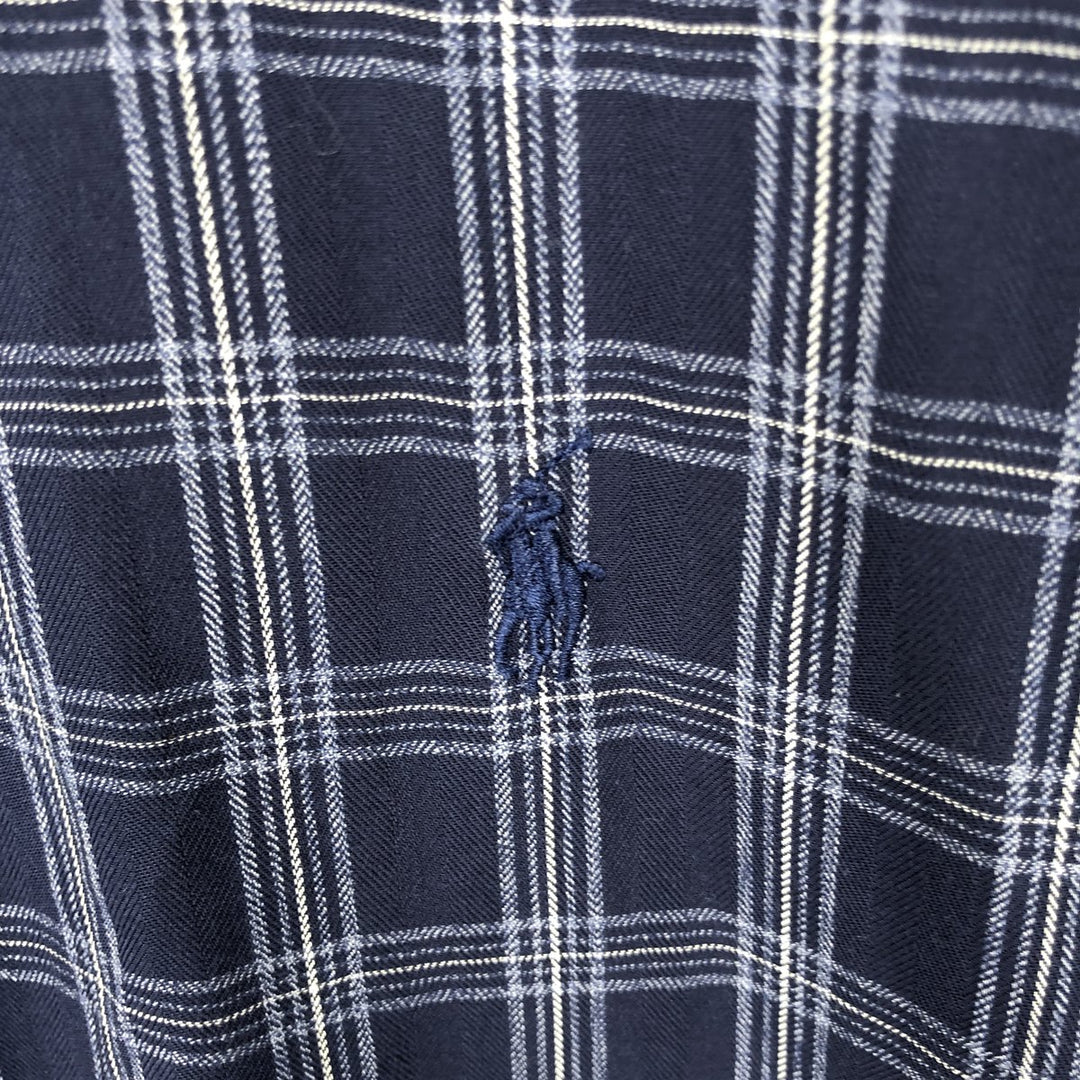 Ralph Lauren BLAKE long sleeve button down check shirt, men's size M cotton navy blue type Vintage Second Hand